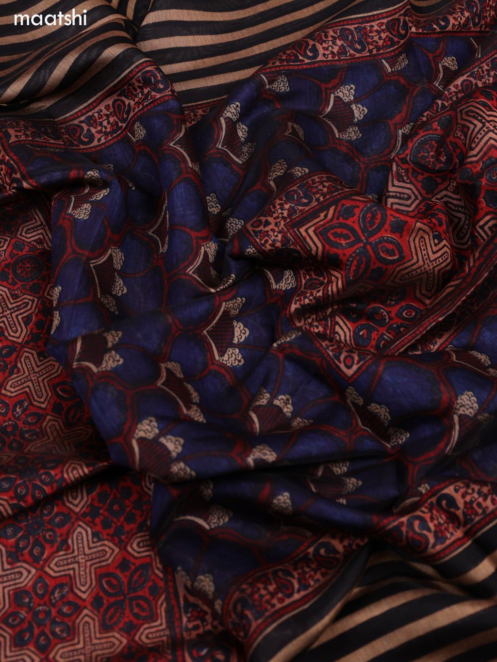 Blue and Maroon Art Tussar Dress Material With Allover Floral Prints and Bottom & Dupatta
