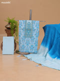 Light Blue Cotton Dress Material With Allover Floral Prints & Embroidery Work Neck Pattern and Bottom & Dupatta