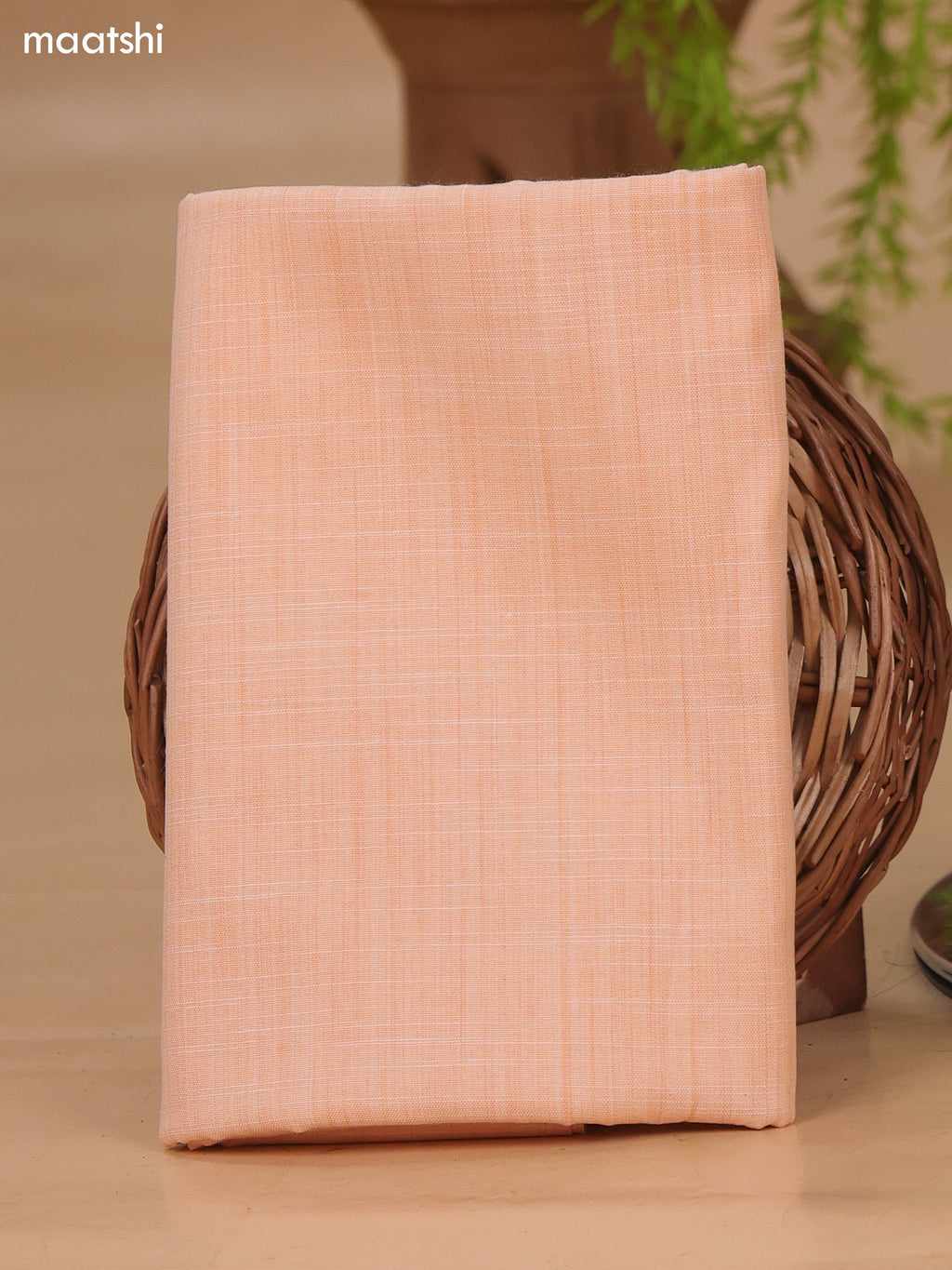 Peach Cotton Dress Material With Allover Floral Prints & Embroidery Work Neck Pattern and Bottom & Dupatta