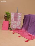 Off White and Pink Cotton Dress Material With Allover Floral Prints & Embroidery Work Neck Pattern and Bottom & Dupatta