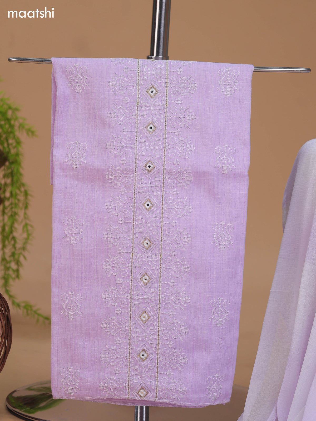 Lavender Cotton Dress Material With Embroidery Work Neck Pattern and Bottom & Dupatta