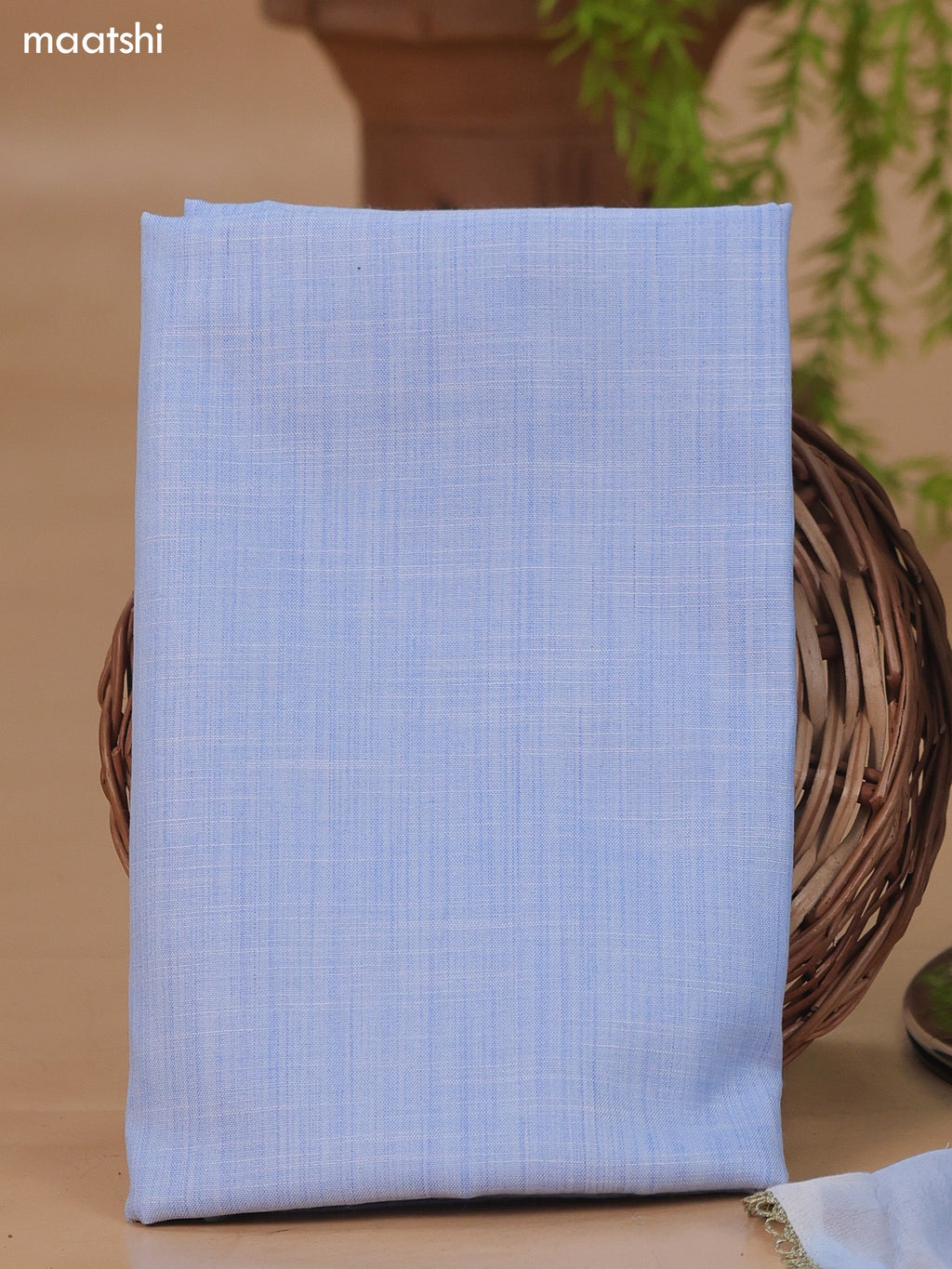 Pale Blue Cotton Dress Material With Embroidery Work Neck Pattern and Bottom & Dupatta