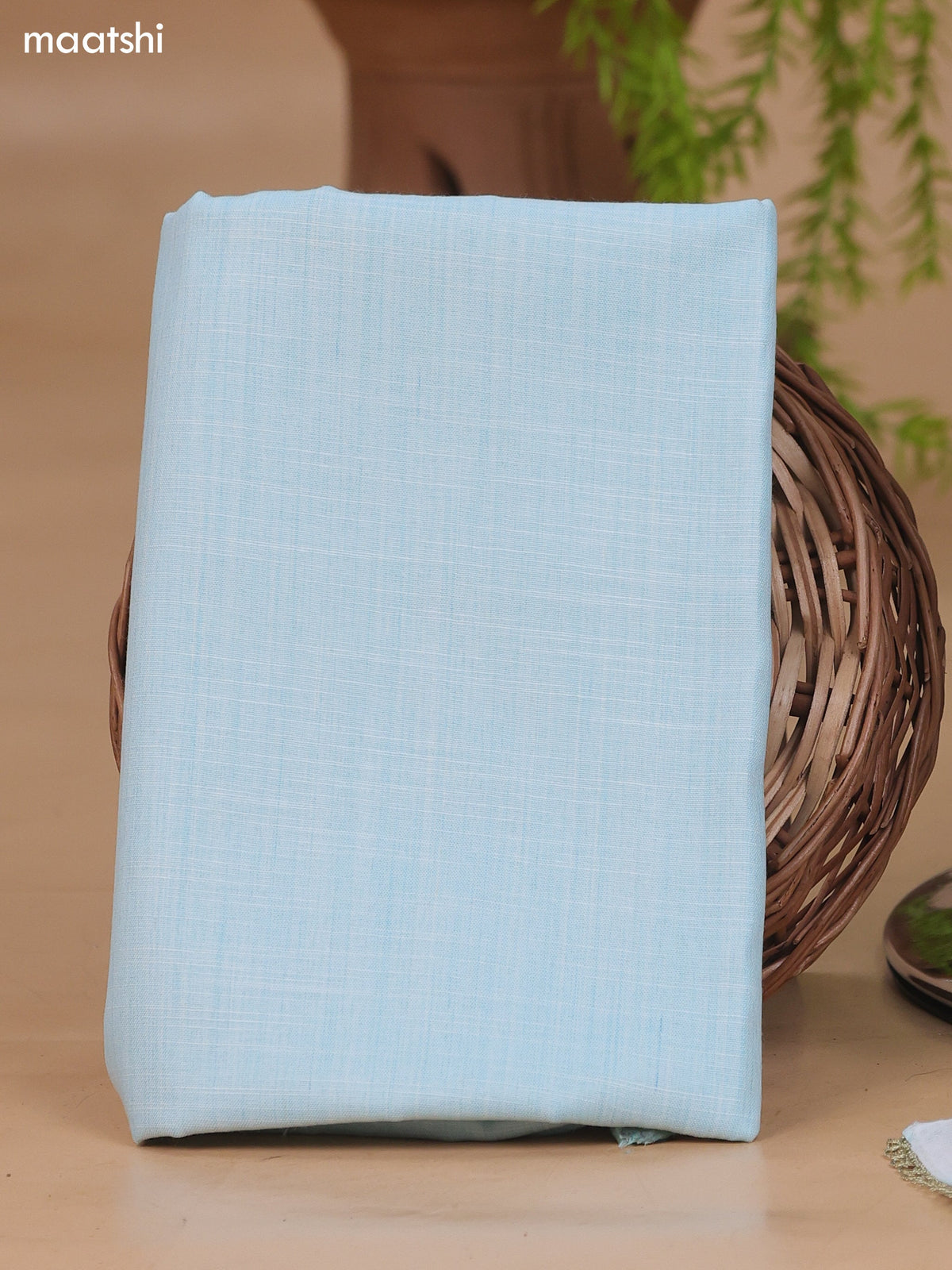 Light Blue Cotton Dress Material With Embroidery Work Neck Pattern and Bottom & Dupatta