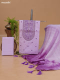 Lavender Cotton Dress Material With Floral Buttas & Embroidery Work Neck Pattern and Bottom & Dupatta