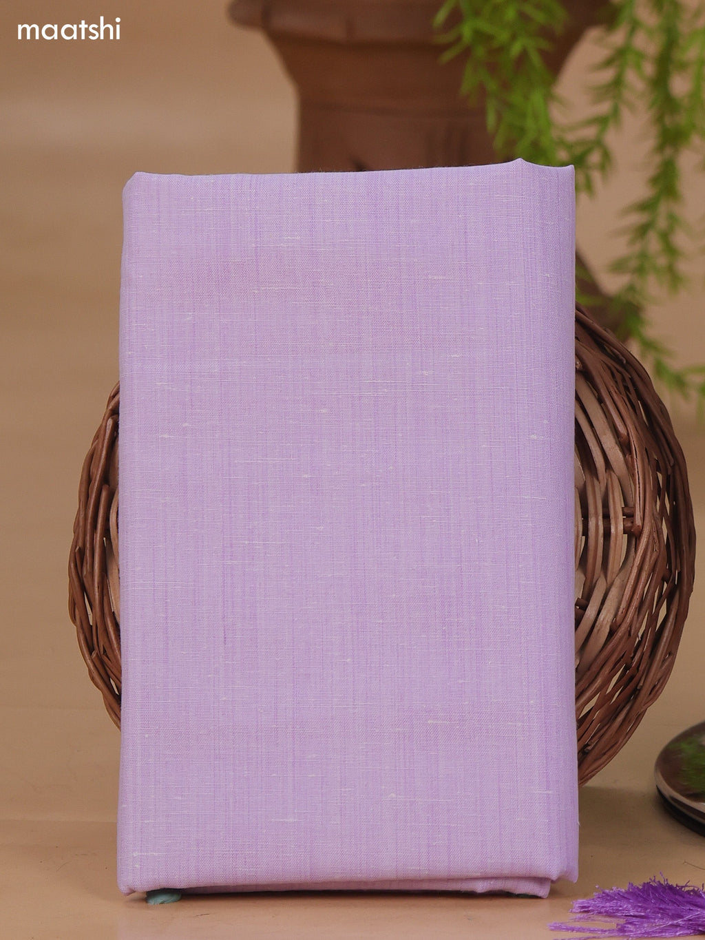 Lavender Cotton Dress Material With Floral Buttas & Embroidery Work Neck Pattern and Bottom & Dupatta