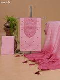 Pink Cotton Dress Material With Floral Buttas & Embroidery Work Neck Pattern and Bottom & Dupatta