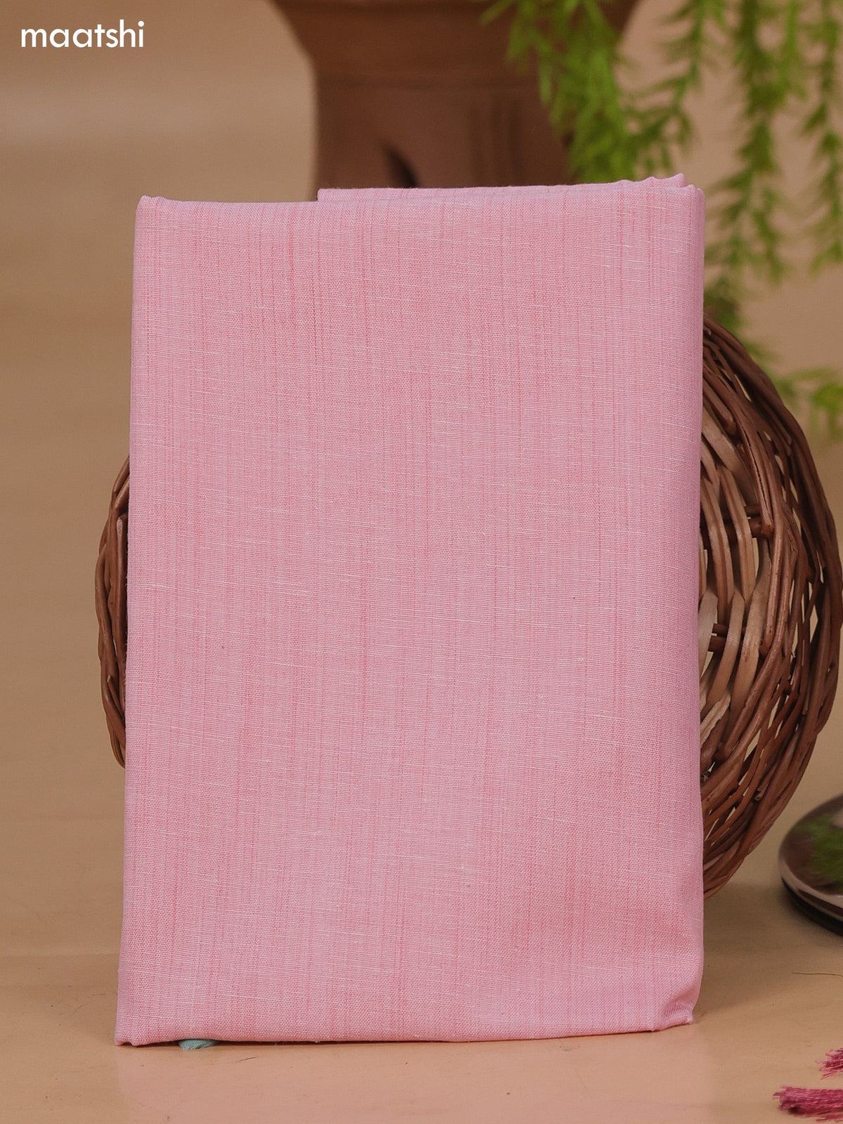 Pink Cotton Dress Material With Floral Buttas & Embroidery Work Neck Pattern and Bottom & Dupatta