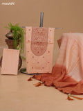 Peach Cotton Dress Material With Floral Buttas & Embroidery Work Neck Pattern and Bottom & Dupatta