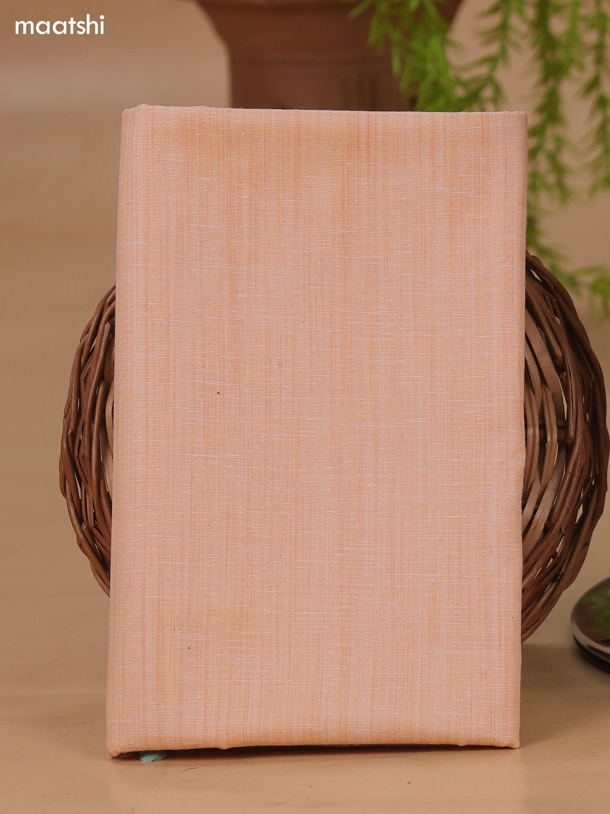 Peach Cotton Dress Material With Floral Buttas & Embroidery Work Neck Pattern and Bottom & Dupatta