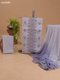 Pastel Grey Cotton Dress Material With Floral Buttas & Embroidery Work Neck Pattern and Bottom & Dupatta