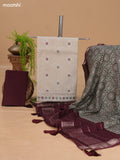 Off White and Green Cotton Dress Material With Floral Buttas & Embroidery Work Pattern and Bottom & Dupatta