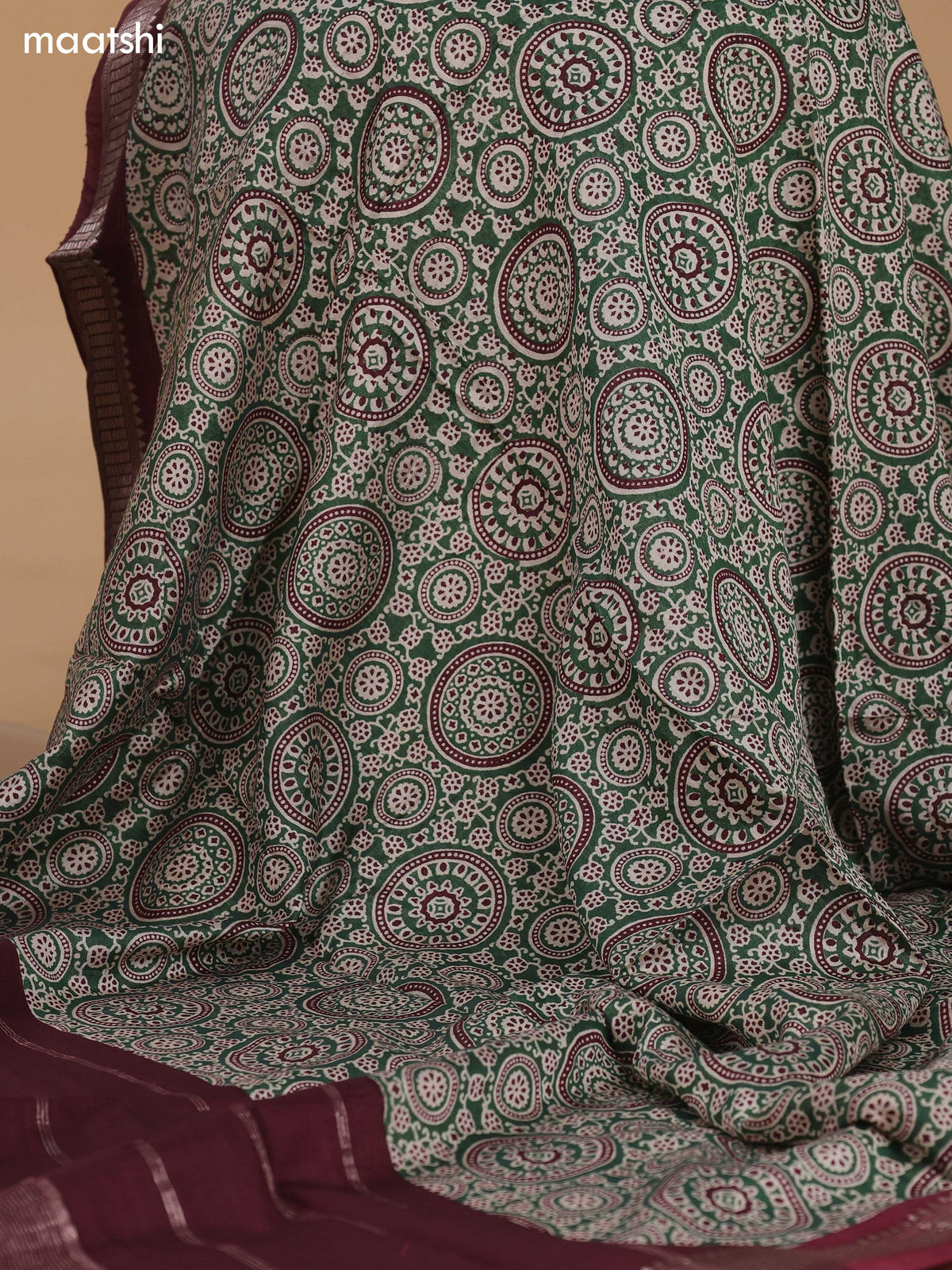 Off White and Green Cotton Dress Material With Floral Buttas & Embroidery Work Pattern and Bottom & Dupatta
