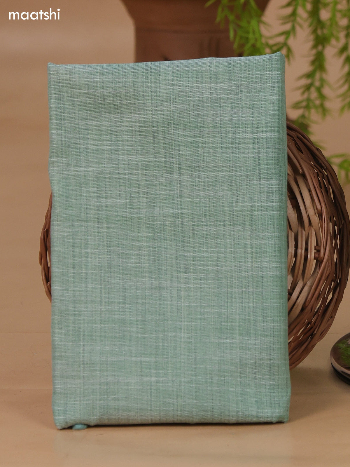 Pale Green and Off White Cotton Dress Material With Embroidery Work Neck Pattern and Bottom & Dupatta