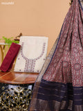 Off White and Maroon Cotton Dress Material With Floral Butta Prints & Embroidery Work Neck Pattern and Bottom & Dupatta