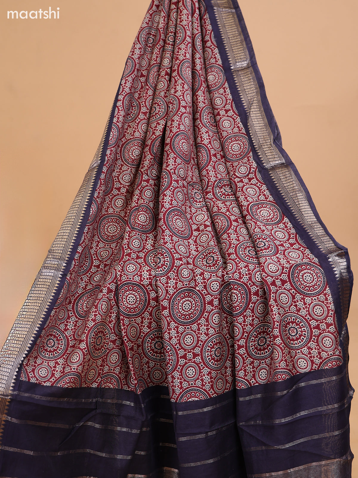 Off White and Maroon Cotton Dress Material With Floral Butta Prints & Embroidery Work Neck Pattern and Bottom & Dupatta