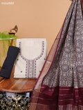 Off White and Black Cotton Dress Material With Floral Butta Prints & Embroidery Work Neck Pattern and Bottom & Dupatta