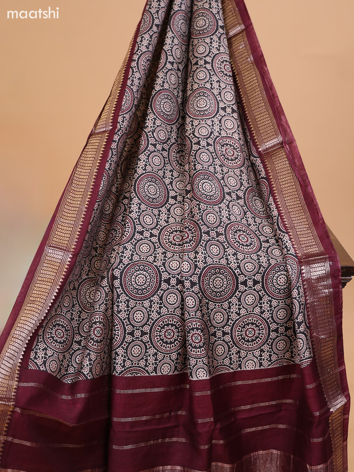 Off White and Black Cotton Dress Material With Floral Butta Prints & Embroidery Work Neck Pattern and Bottom & Dupatta