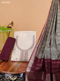 Off White and Green Cotton Dress Material With Floral Butta Prints & Embroidery Work Neck Pattern and Bottom & Dupatta