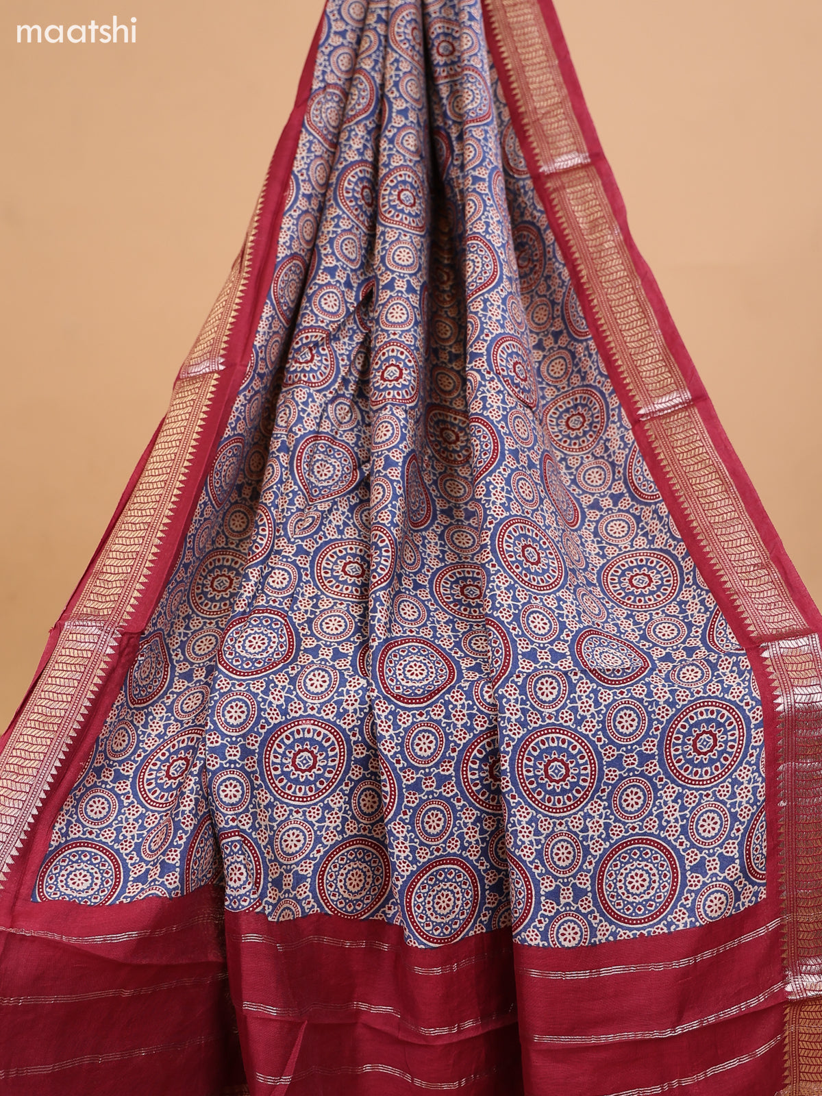 Off White and Blue Cotton Dress Material With Floral Butta Prints & Embroidery Work Neck Pattern and Bottom & Dupatta