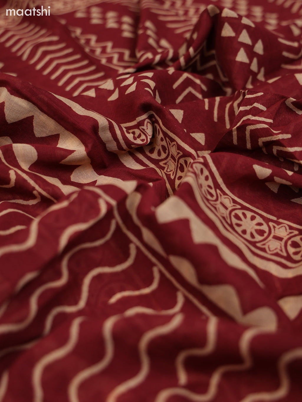 Navy Blue and Maroon Cotton Dress Material With Ajrakh Prints & Patch Work Neck Pattern and Bottom & Dupatta