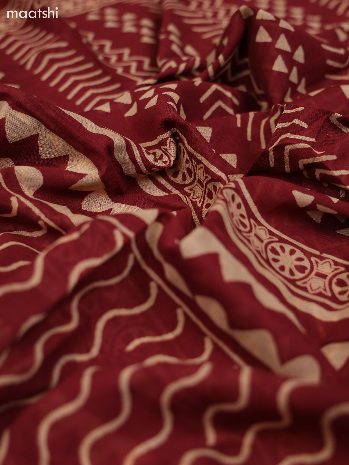 Navy Blue and Maroon Cotton Dress Material With Ajrakh Prints & Patch Work Neck Pattern and Bottom & Dupatta