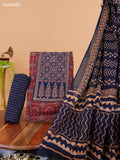 Maroon and Navy Blue Cotton Dress Material With Ajrakh Prints & Patch Work Neck Pattern and Bottom & Dupatta