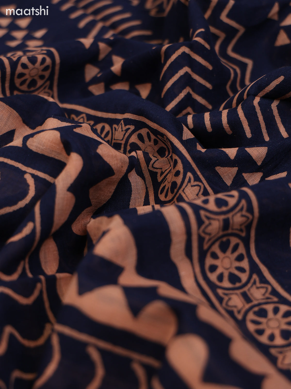 Maroon and Navy Blue Cotton Dress Material With Ajrakh Prints & Patch Work Neck Pattern and Bottom & Dupatta