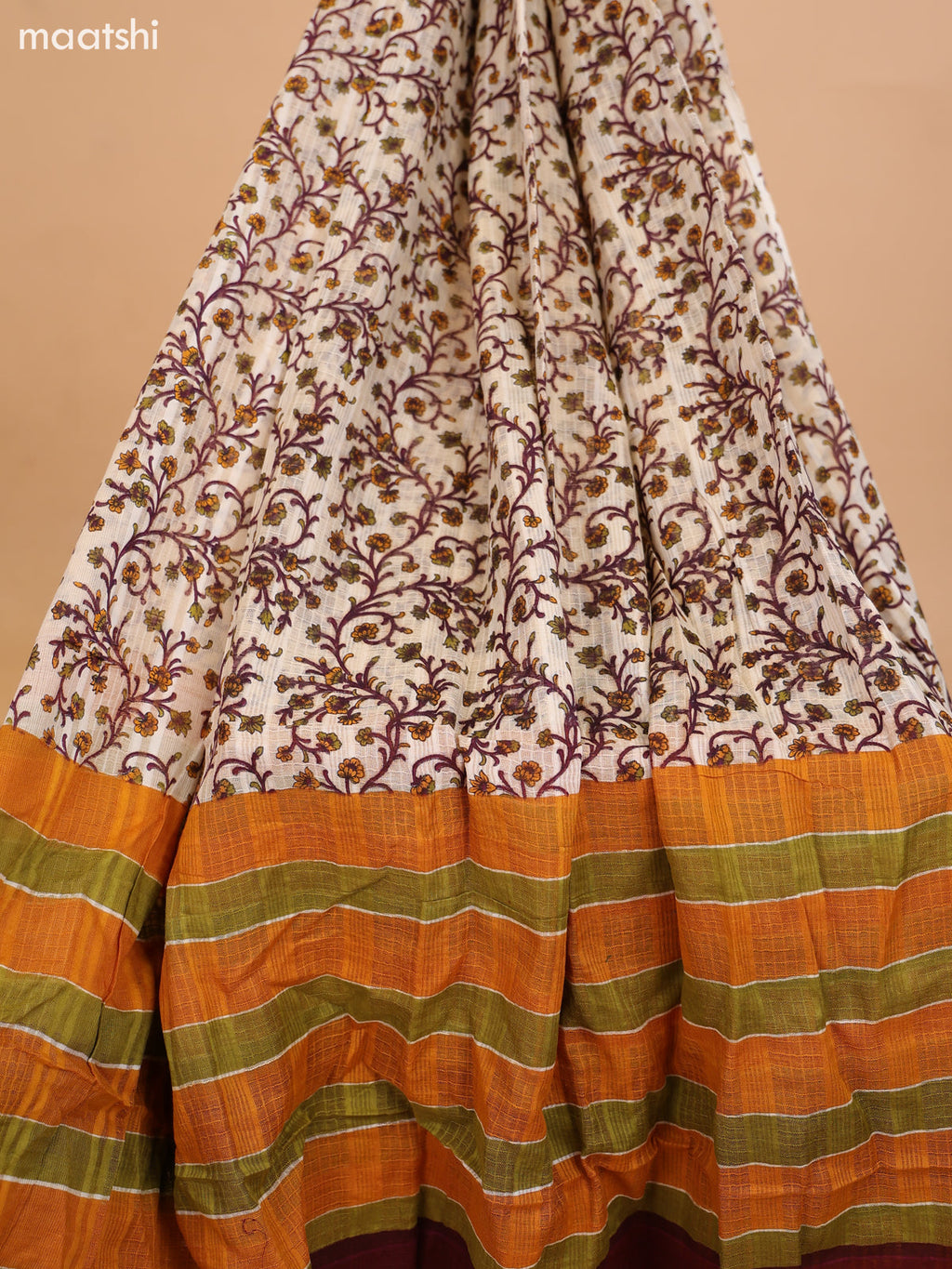 Deep Purple and Beige Cotton Dress Material With Batik Butta Prints & Allover Embroidery Work Pattern and Bottom & Dupatta