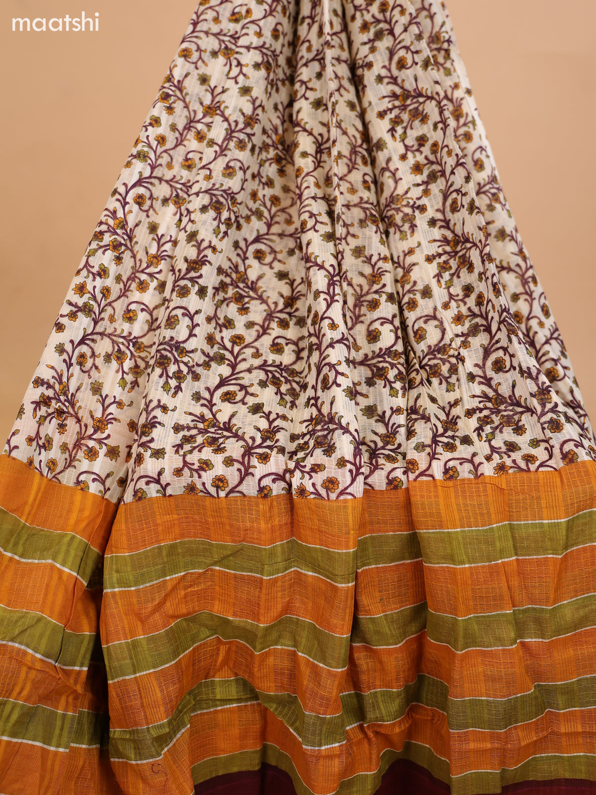 Deep Purple and Beige Cotton Dress Material With Batik Butta Prints & Allover Embroidery Work Pattern and Bottom & Dupatta