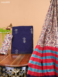 Navy Blue and Beige Cotton Dress Material With Batik Butta Prints & Allover Embroidery Work Pattern and Bottom & Dupatta