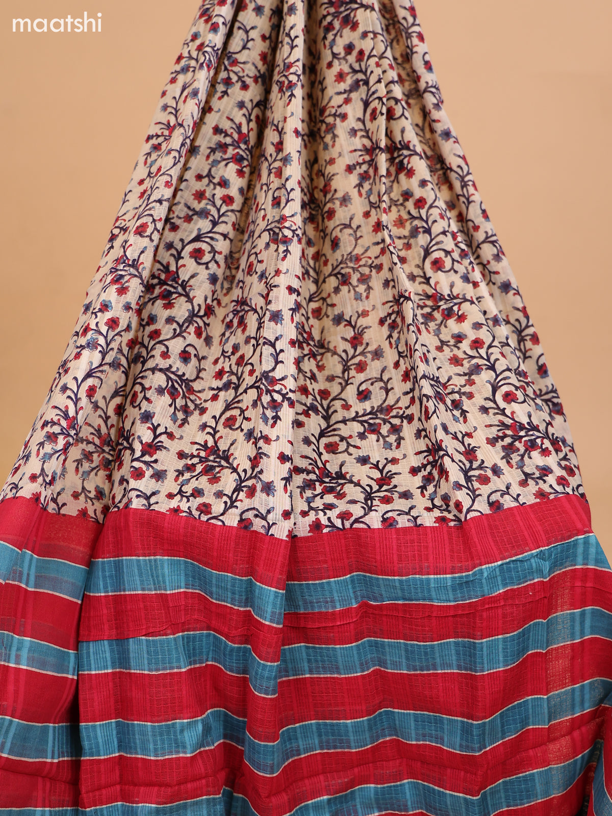 Navy Blue and Beige Cotton Dress Material With Batik Butta Prints & Allover Embroidery Work Pattern and Bottom & Dupatta