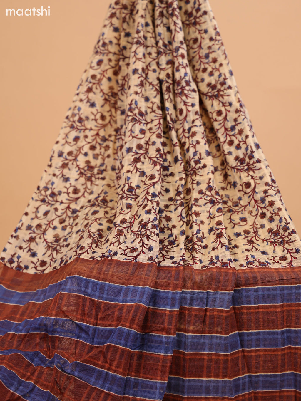 Maroon and Beige Cotton Dress Material With Batik Butta Prints & Allover Embroidery Work Pattern and Bottom & Dupatta