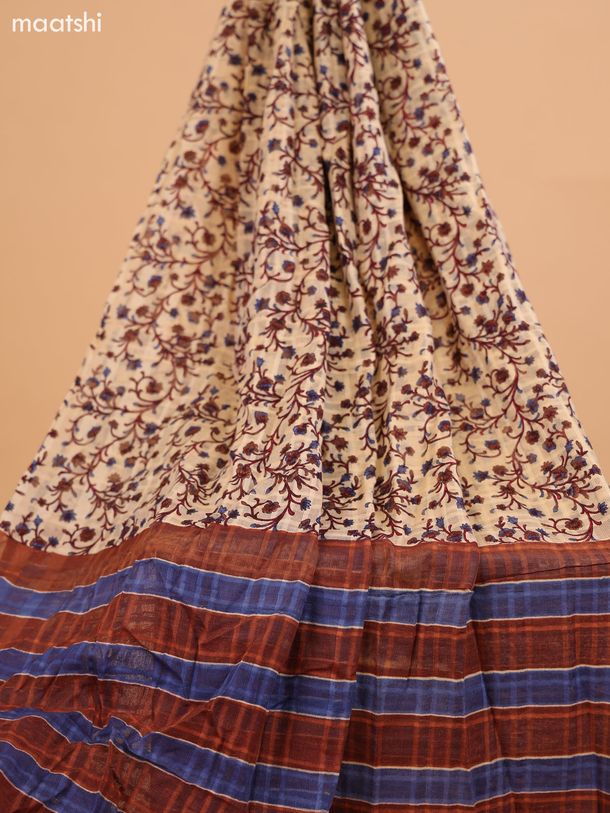 Maroon and Beige Cotton Dress Material With Batik Butta Prints & Allover Embroidery Work Pattern and Bottom & Dupatta