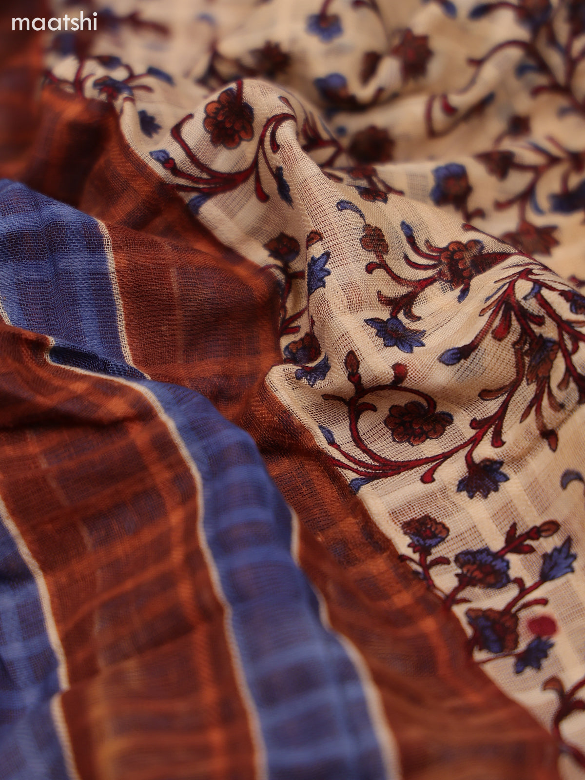 Maroon and Beige Cotton Dress Material With Batik Butta Prints & Allover Embroidery Work Pattern and Bottom & Dupatta