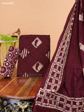 Brown and Biege Cotton Dress Material With Batik Prints & French Knot Work Pattern and Bottom & Dupatta