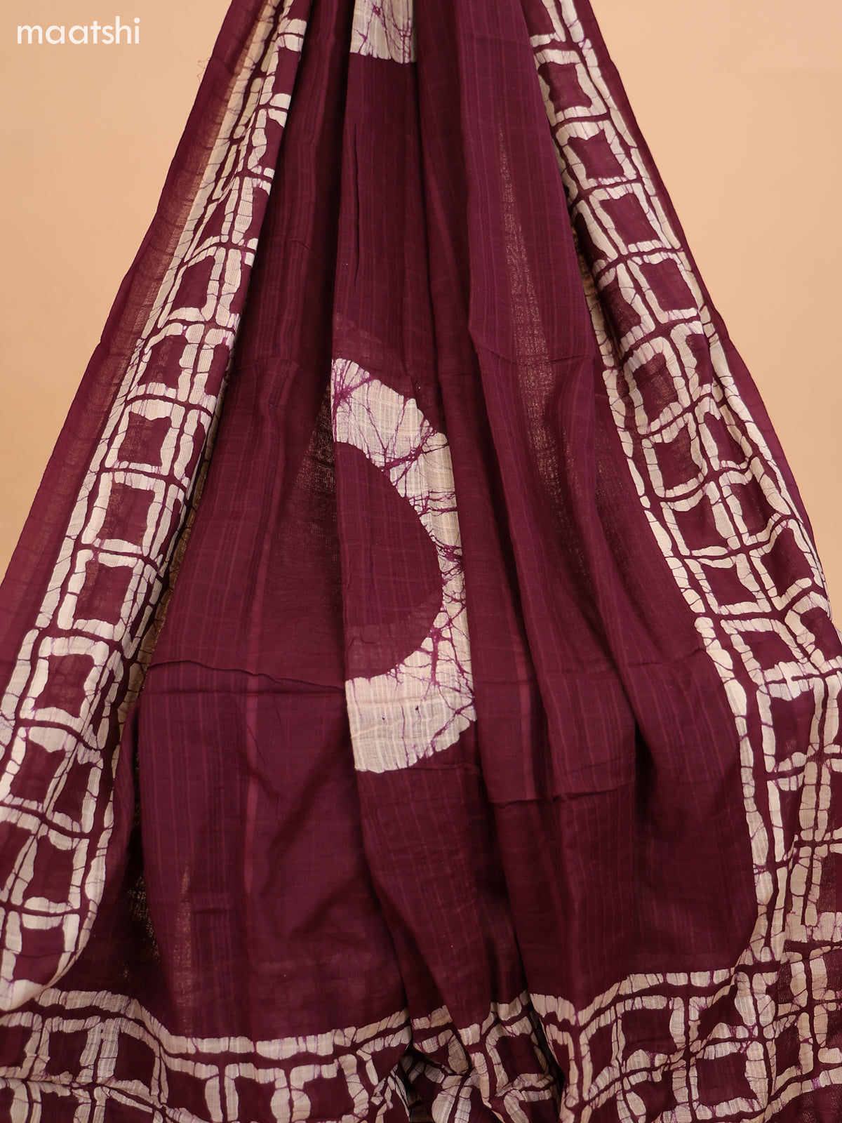 Brown and Biege Cotton Dress Material With Batik Prints & French Knot Work Pattern and Bottom & Dupatta