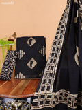 Black and Biege Cotton Dress Material With Batik Prints & French Knot Work Pattern and Bottom & Dupatta