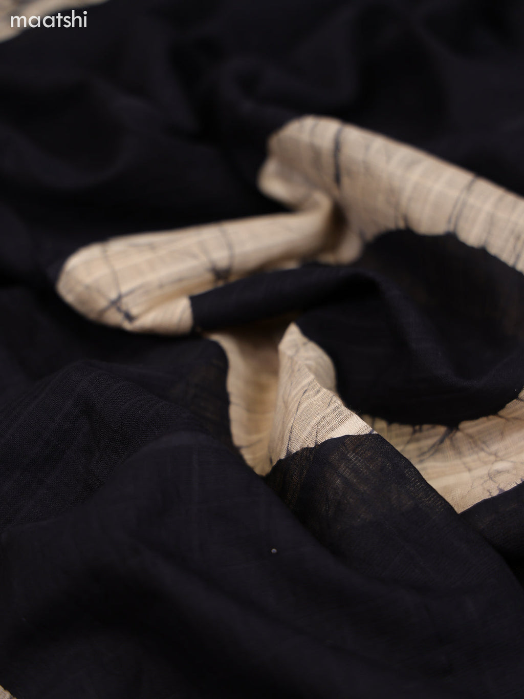 Black and Biege Cotton Dress Material With Batik Prints & French Knot Work Pattern and Bottom & Dupatta