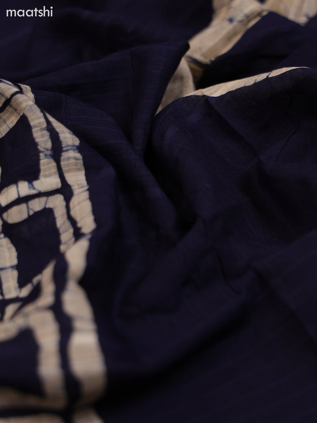 Navy Blue and Biege Cotton Dress Material With Batik Prints & French Knot Work Pattern and Bottom & Dupatta