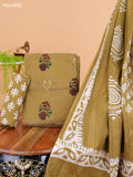 Mustard Green Cotton Dress Material With Floral Prints & Embroidery Work Buttas and Bottom & Dupatta