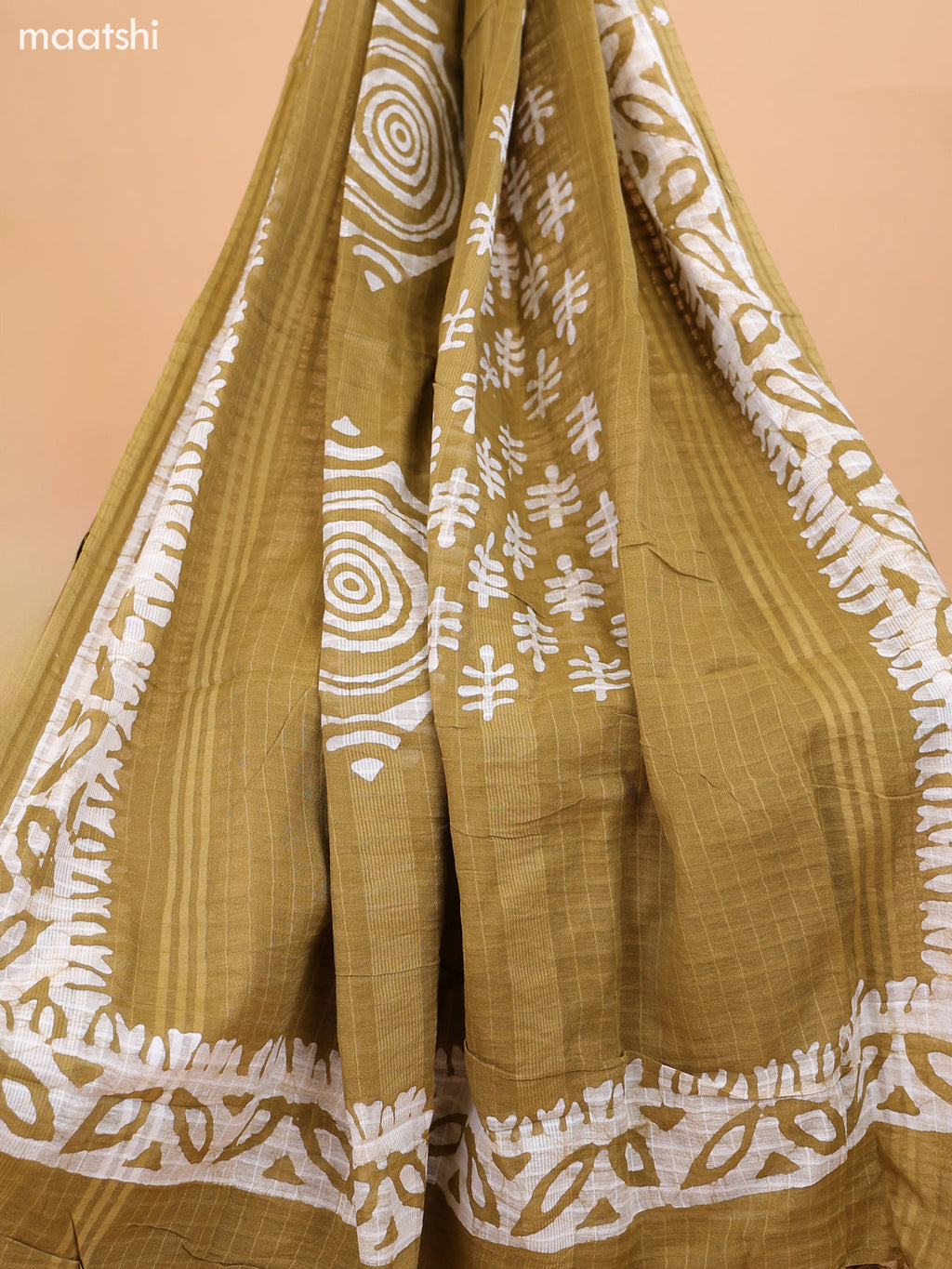 Mustard Green Cotton Dress Material With Floral Prints & Embroidery Work Buttas and Bottom & Dupatta