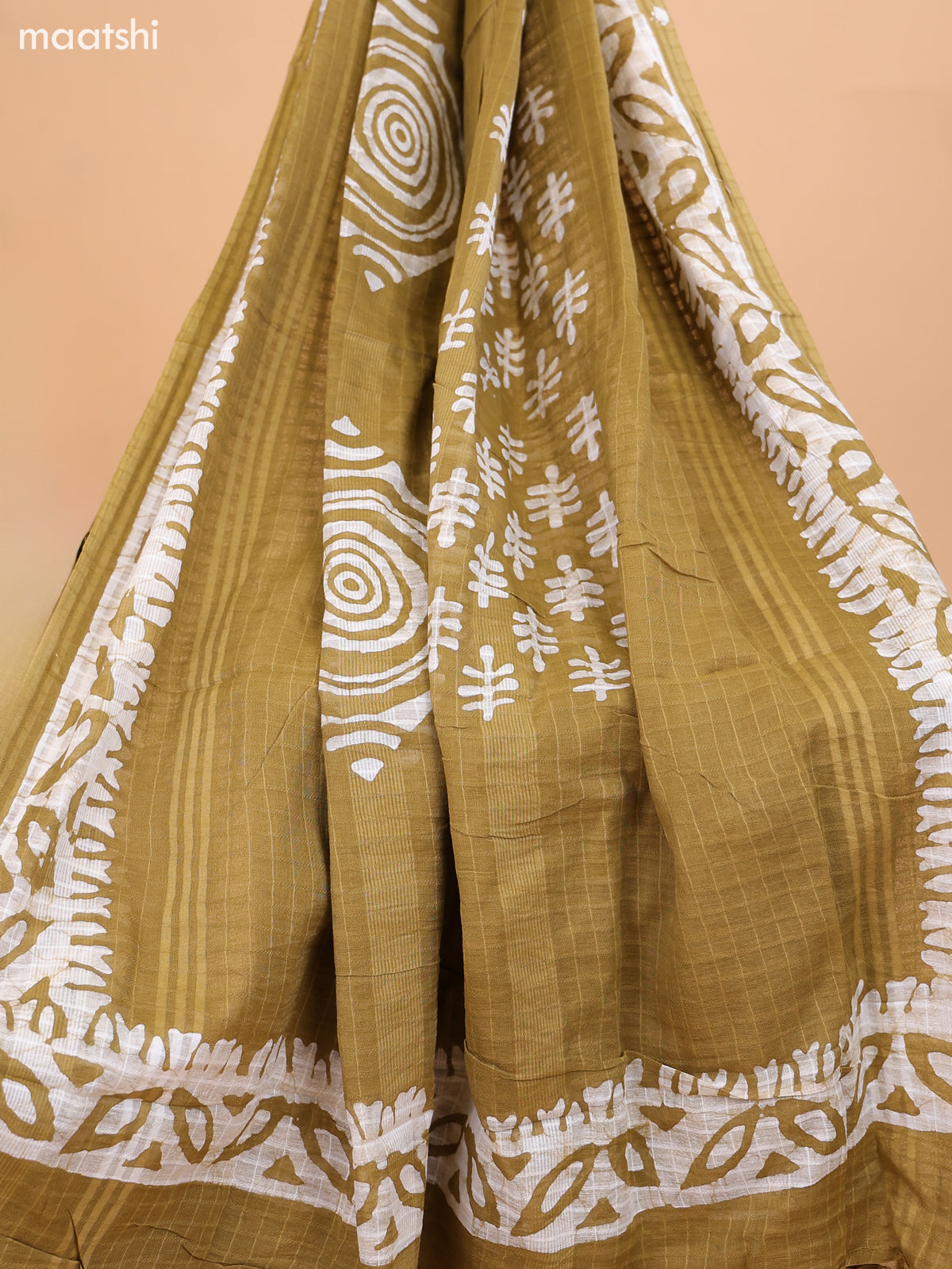 Mustard Green Cotton Dress Material With Floral Prints & Embroidery Work Buttas and Bottom & Dupatta