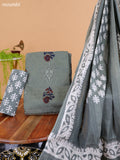 Greyish Green Cotton Dress Material With Floral Prints & Embroidery Work Buttas and Bottom & Dupatta