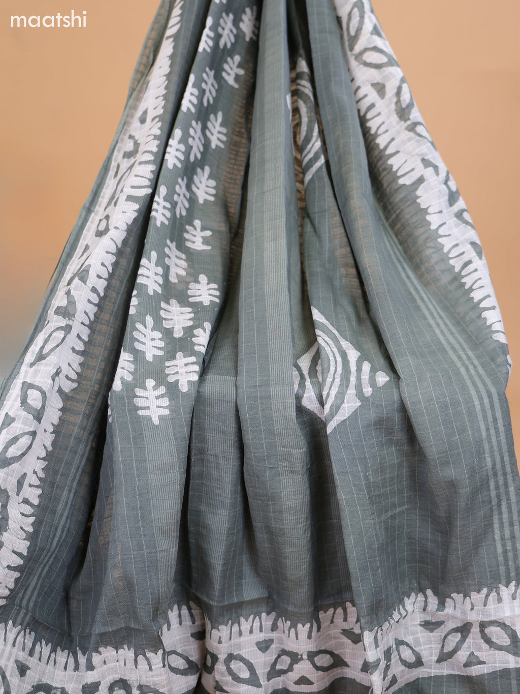 Greyish Green Cotton Dress Material With Floral Prints & Embroidery Work Buttas and Bottom & Dupatta