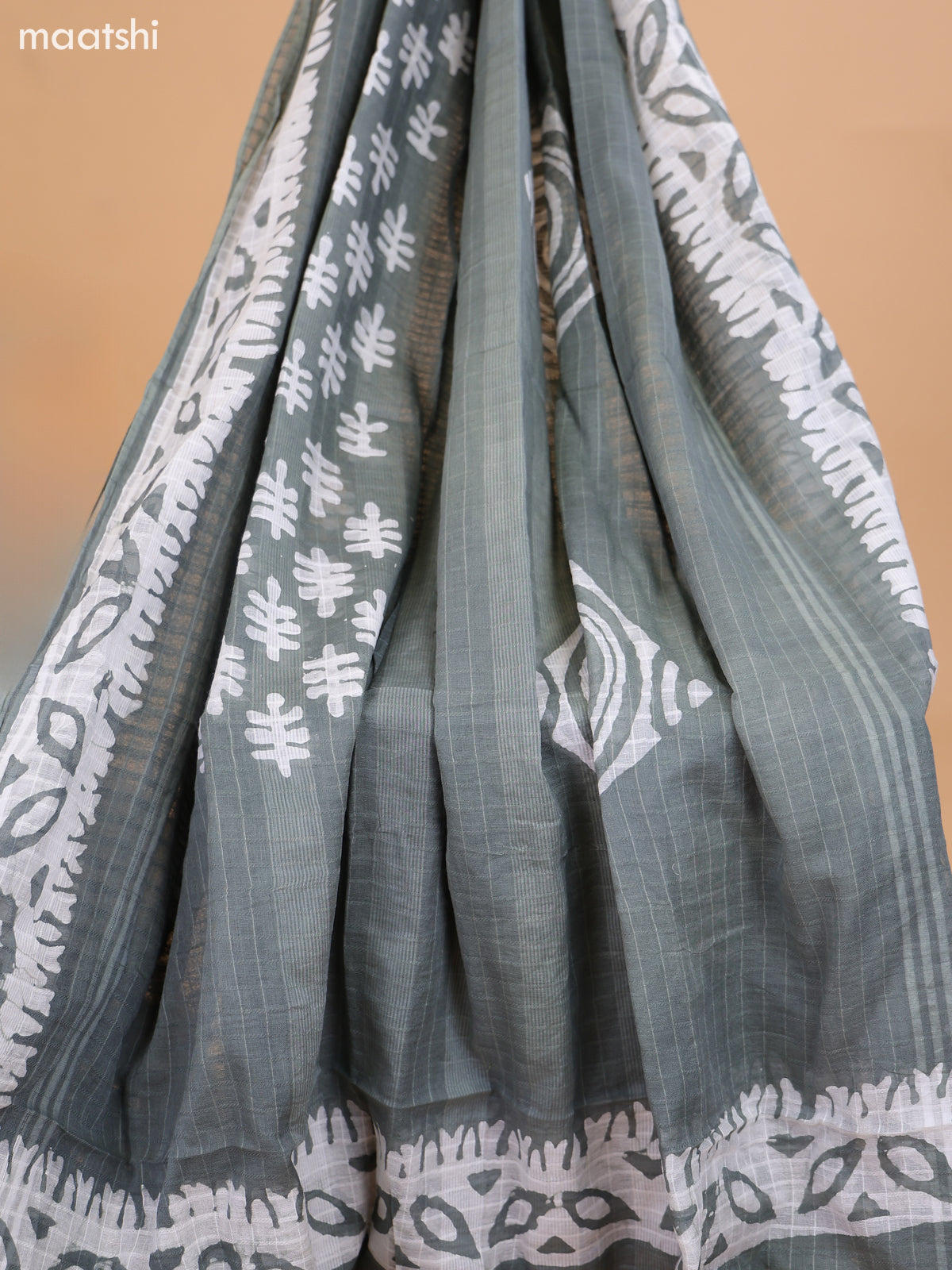 Greyish Green Cotton Dress Material With Floral Prints & Embroidery Work Buttas and Bottom & Dupatta