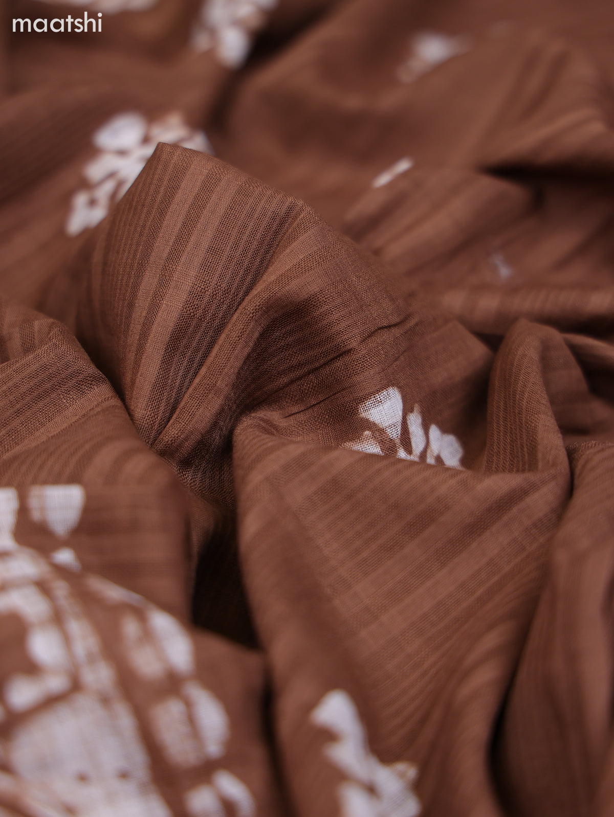 Brown and Off White Cotton Dress Material With Batik Prints & Embroidery Work Buttas and Bottom & Dupatta