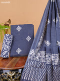 Bluish Grey and Off White Cotton Dress Material With Batik Prints & Embroidery Work Buttas and Bottom & Dupatta