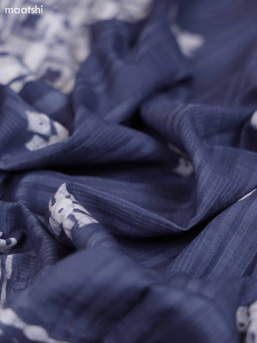 Bluish Grey and Off White Cotton Dress Material With Batik Prints & Embroidery Work Buttas and Bottom & Dupatta