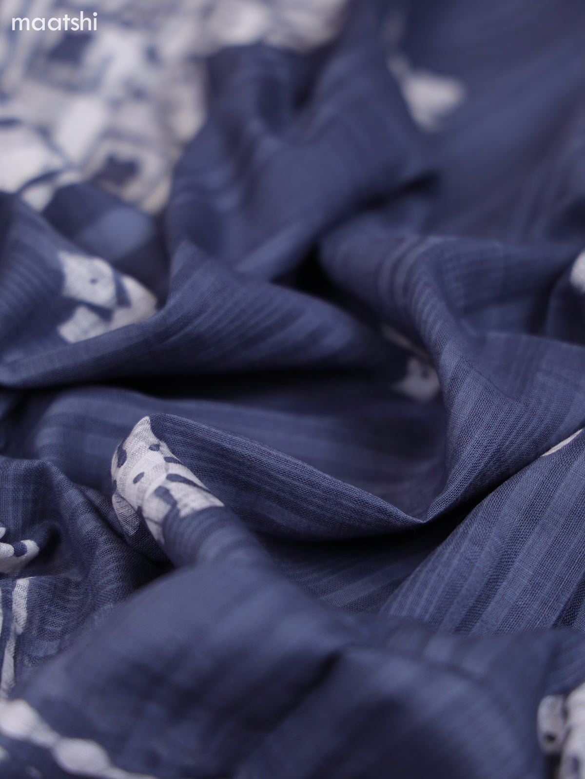Bluish Grey and Off White Cotton Dress Material With Batik Prints & Embroidery Work Buttas and Bottom & Dupatta