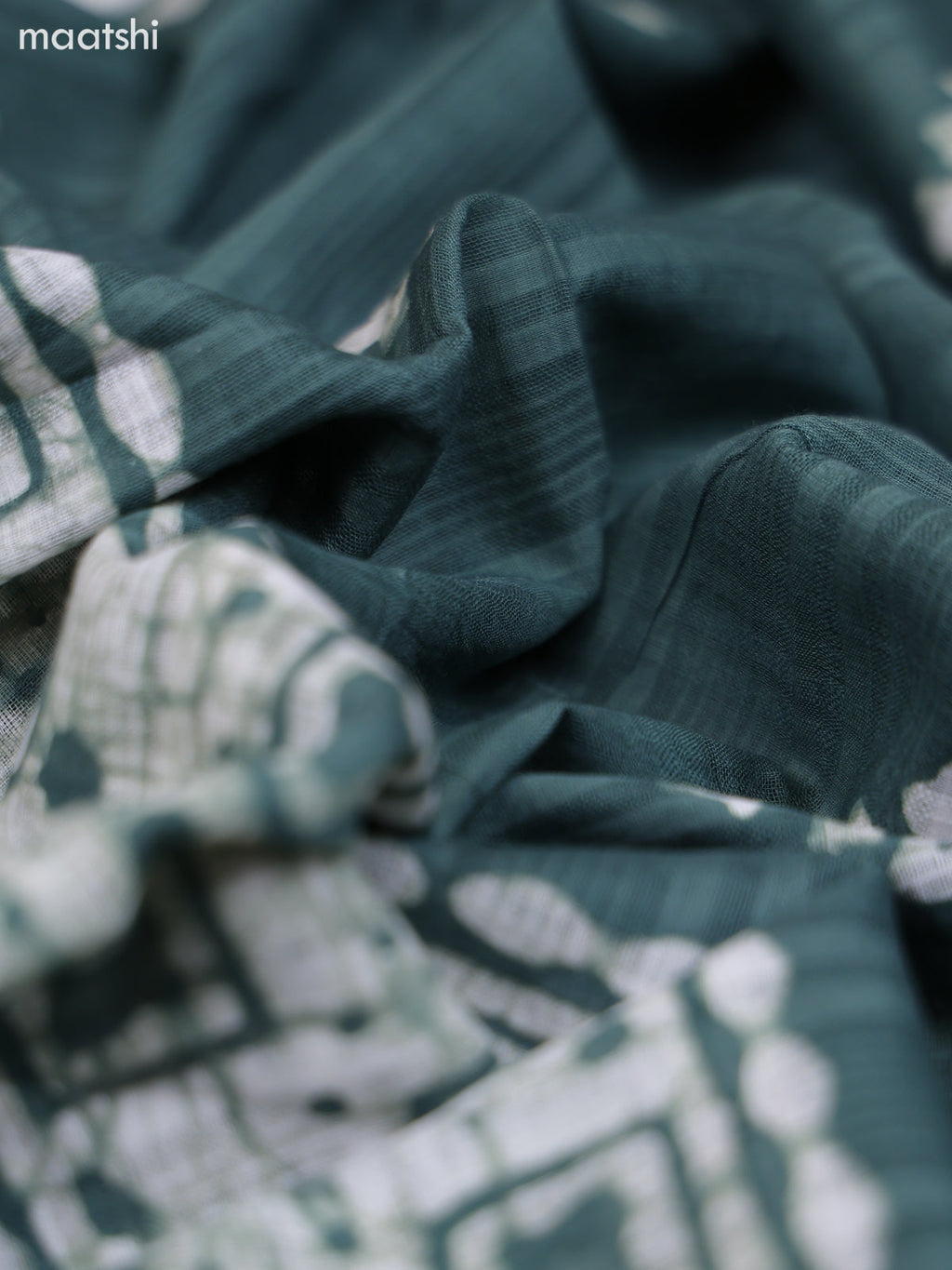 Sap Green and Off White Cotton Dress Material With Batik Prints & Embroidery Work Buttas and Bottom & Dupatta